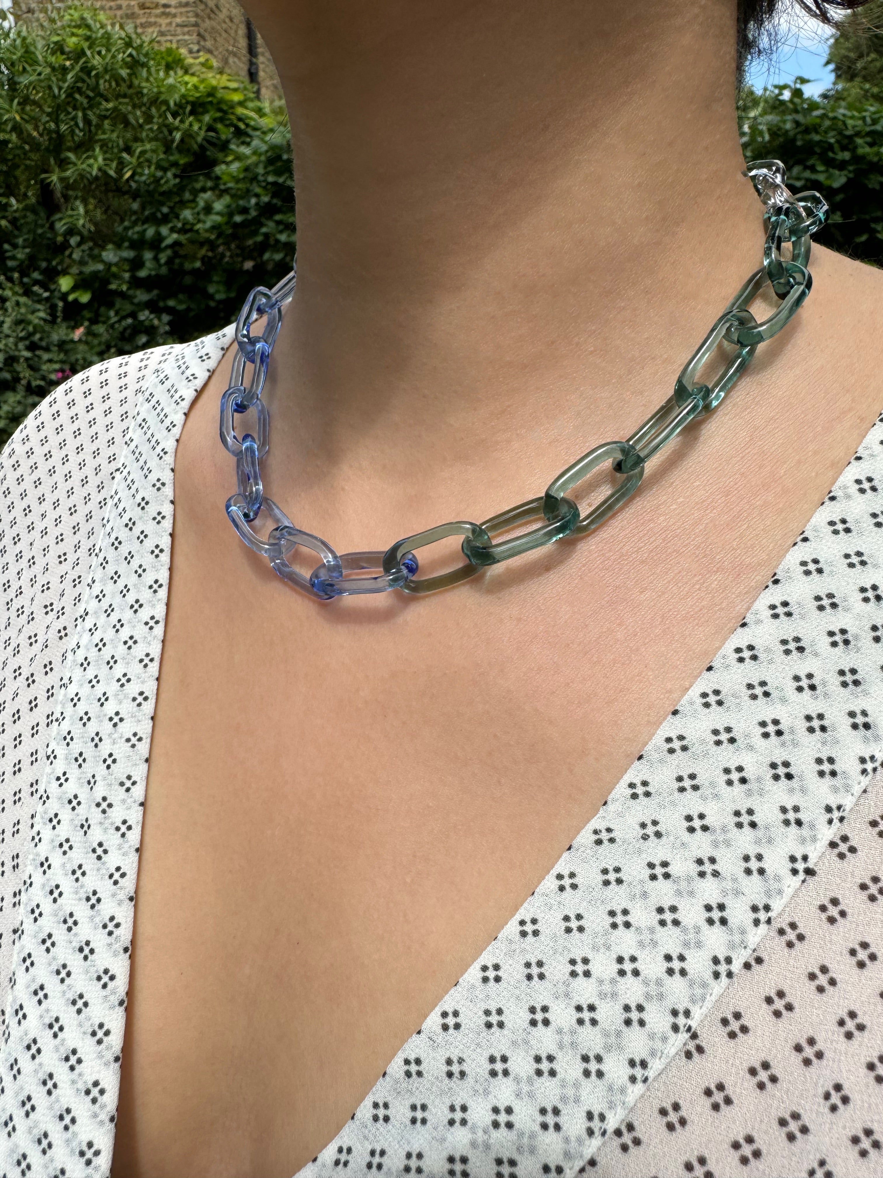 Blue and Teal Glass Chain Necklace