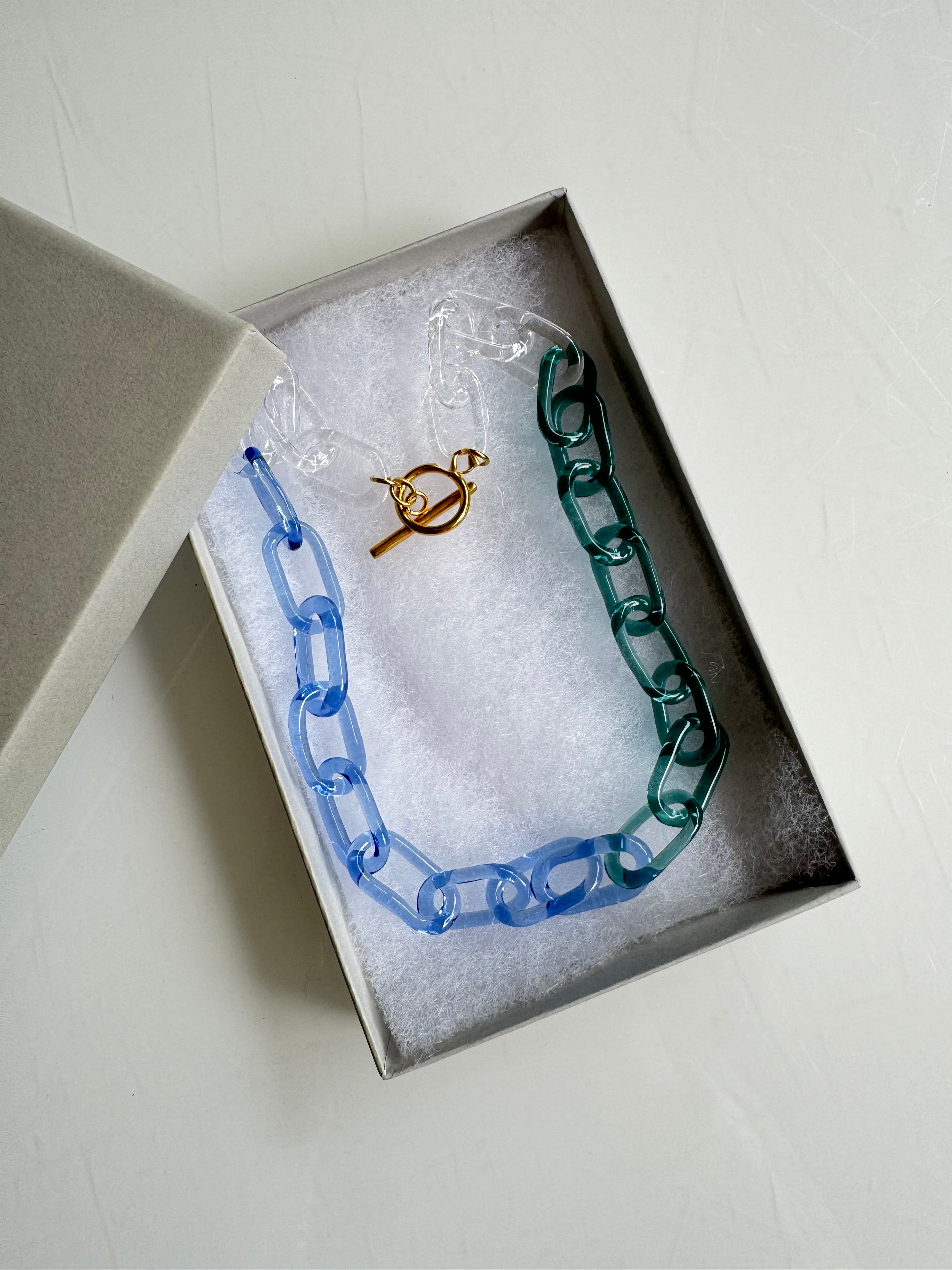 Blue and Teal Glass Chain Necklace