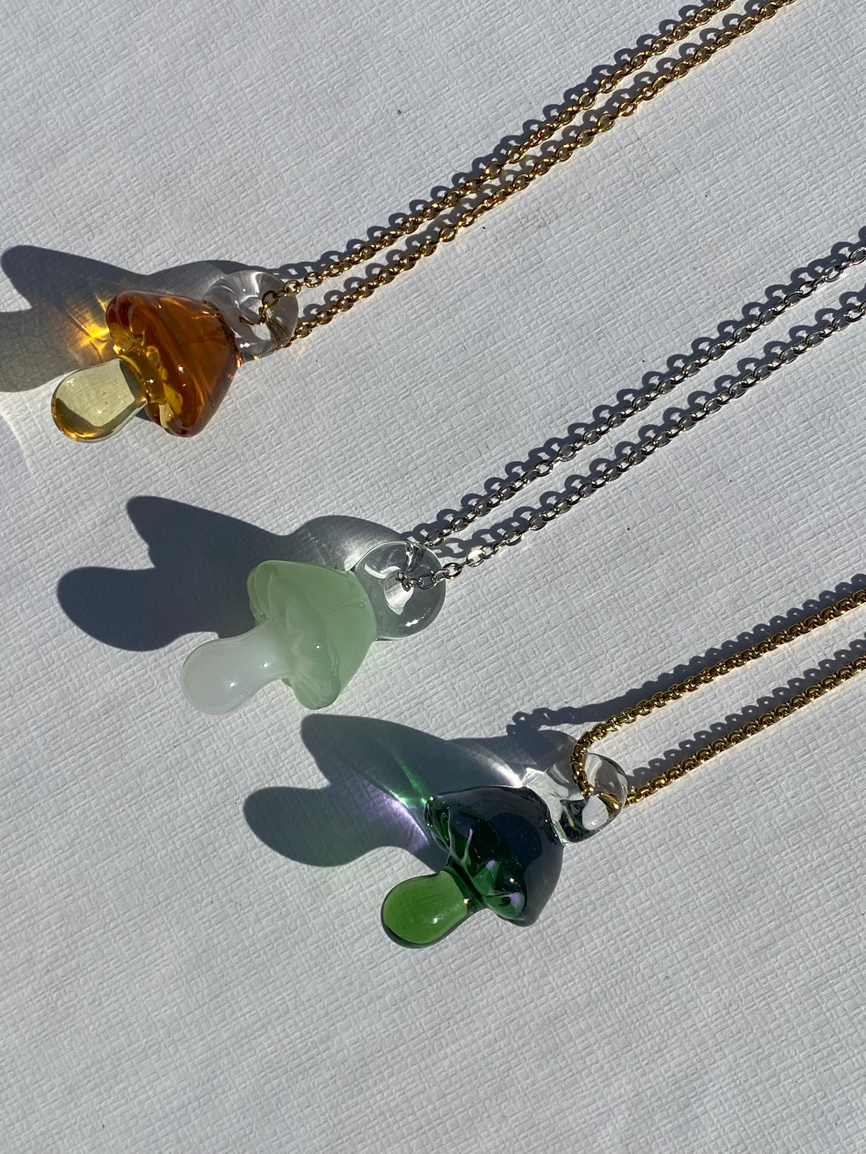 Two Coloured Glass Mushroom Pendant Necklace