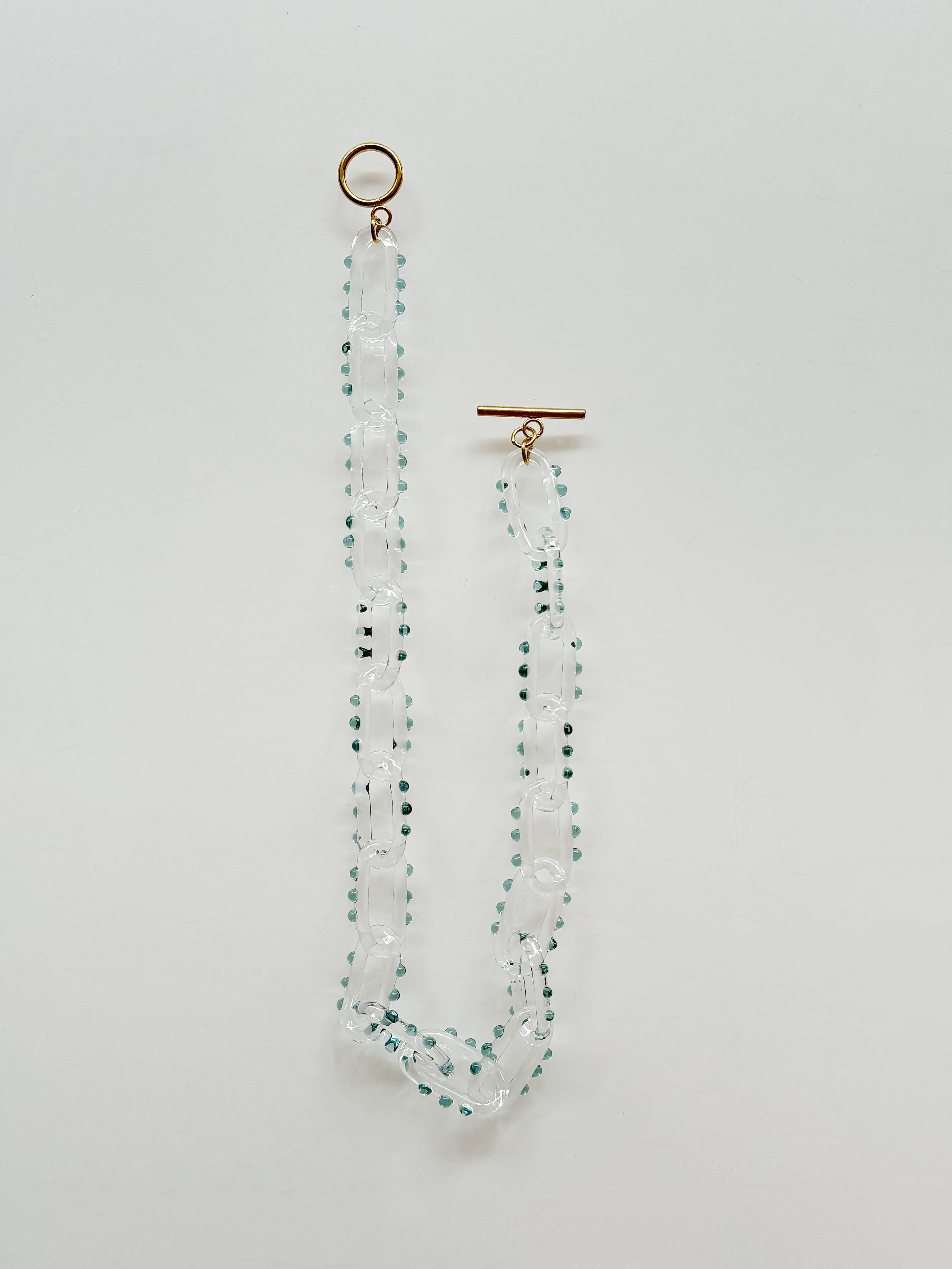 Glass Chain Necklace with Teal Green Dots