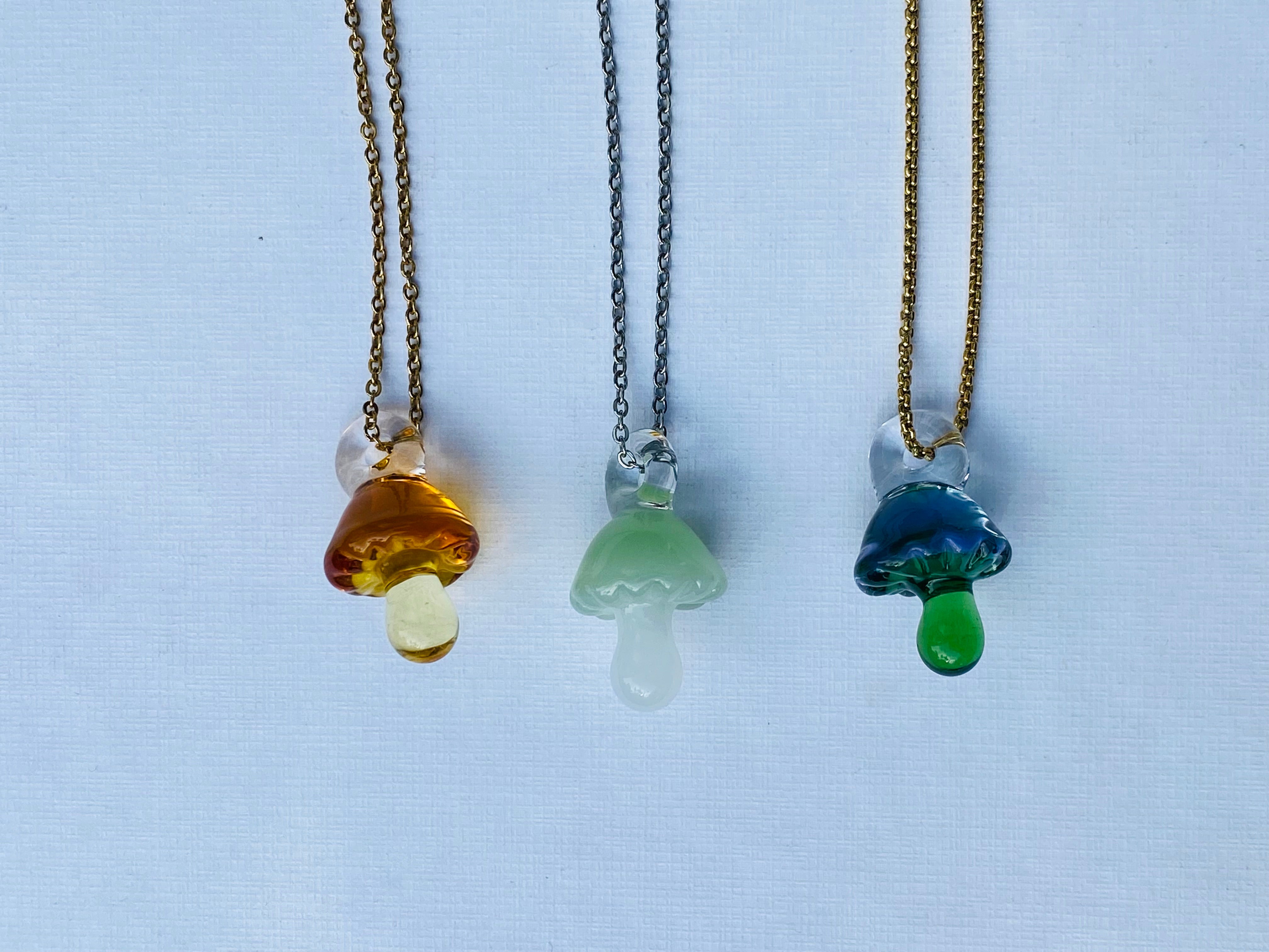 Two Coloured Glass Mushroom Pendant Necklace