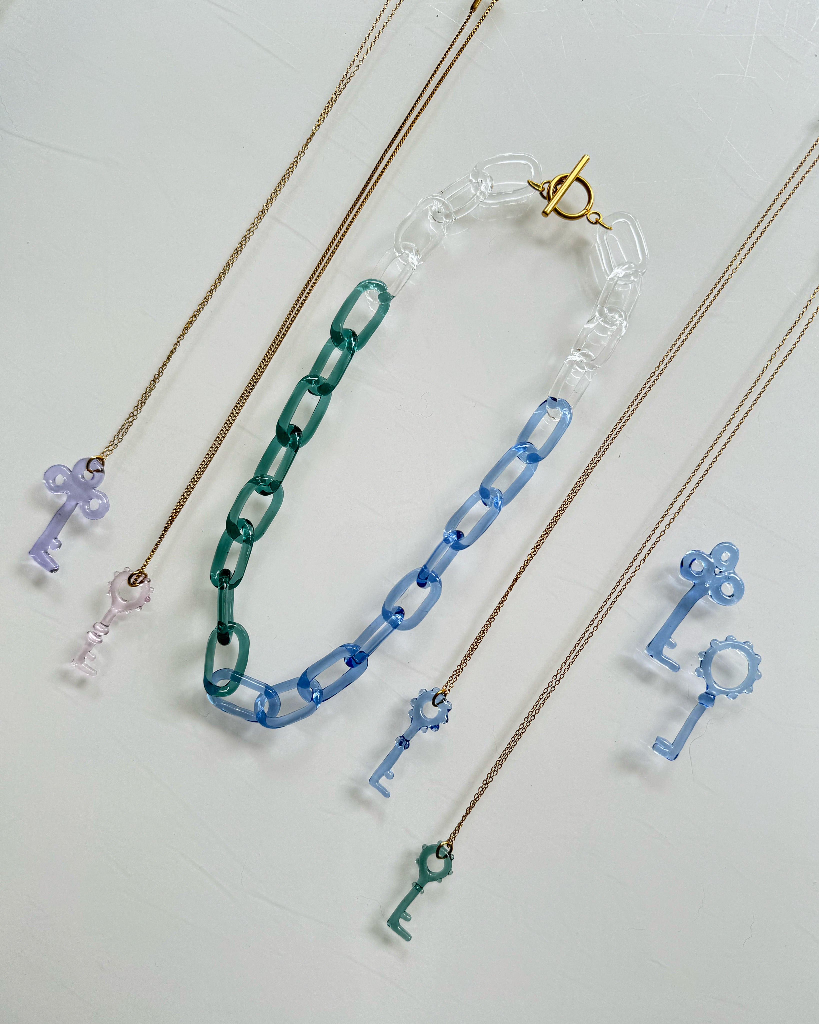 Blue and Teal Glass Chain Necklace