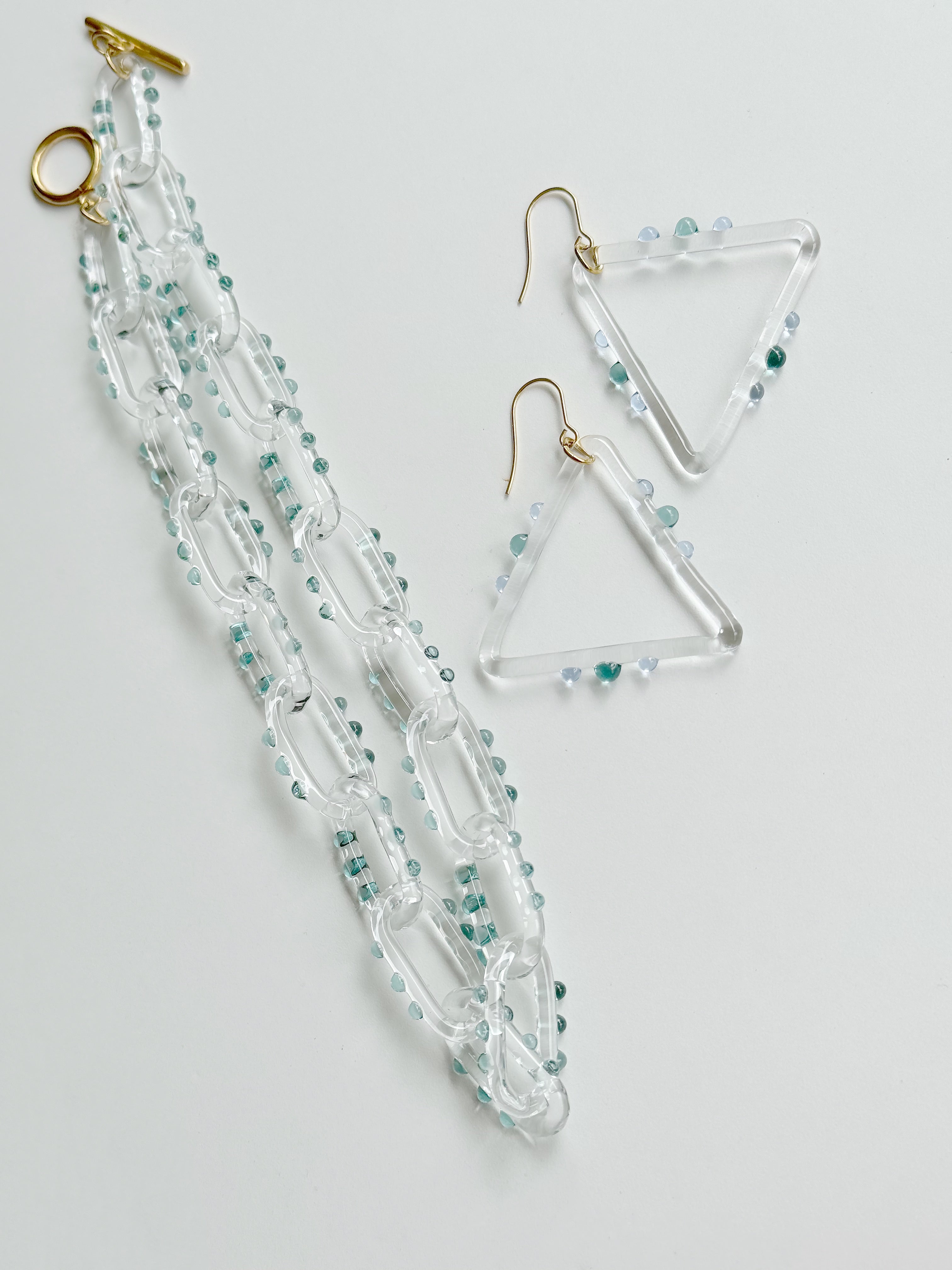 Glass Chain Necklace with Teal Green Dots